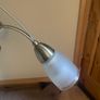Semi-flush antique brass ceiling  light fitting with 3 frosted glass shades. Image 6