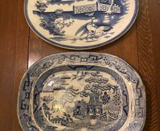 2 Antique blue and white platters