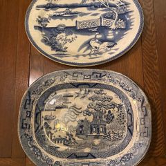 2 Antique blue and white platters