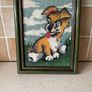 Framed Handmade Cross stitch Tapestry Puppy Image 3