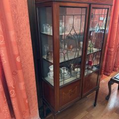 Antique Inlaid Mahogany Display Cabinet / Curio Cabinet