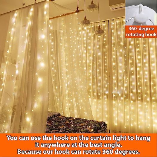 300 LED Curtain Lights, USB Window Lights, 3m x 3m 8 Modes Remote Control Fairy Light Waterproof LED Copper String Lights for Outdoor Indoor Wedding Party Garden Bedroom Decoration, Cool White (FREE SHIPPING)