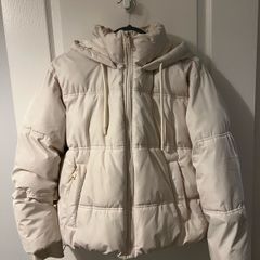 Zara White Puffer Jacket with Hood