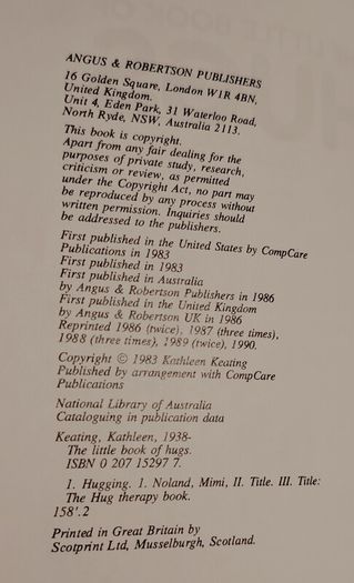 The Little Book of Hugs - Kathleen Keating (Pristine 1990 Hardcover - Gift Quality)