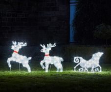 120 LED Plush Reindeer with Sleigh Christmas Decoration Indoor Outdoor Timer Lights