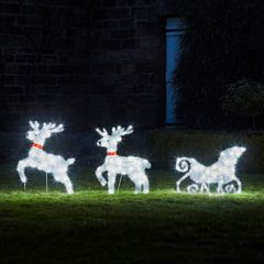 120 LED Plush Reindeer with Sleigh Christmas Decoration Indoor Outdoor Timer Lights