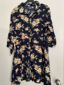 Navy Floral Shirt Dress UK 12