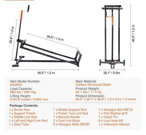 Ride on Lawn Mower Lift Jack, 880 Lbs Weight Capacity, Telescopic Maintenance Jack with Crank Handle & Power Tool Handle, Foldable Lawn Tractor Lifter for Lawn Mowers and Garden Tractors, Black