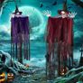 2 Pack Halloween Hanging Grim Reapers, 41inch Halloween Hanging Skeleton Ghost Halloween Flying Ghost Scary Halloween Hanging Decorations for Haunted House Props Decor purple and red Image 5