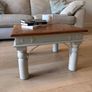 Rustic Solid Wood Coffee Table Natural Wood Top & Cream Base Image 2