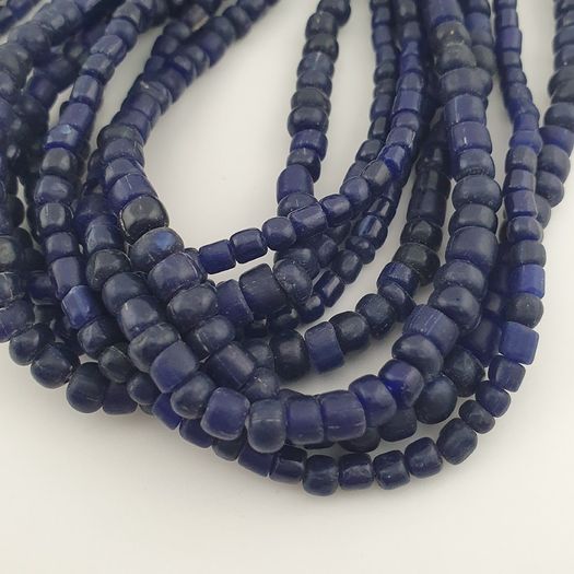 Antique African Style Dark Blue 4-5.5mm Glass Beads Necklace Strand