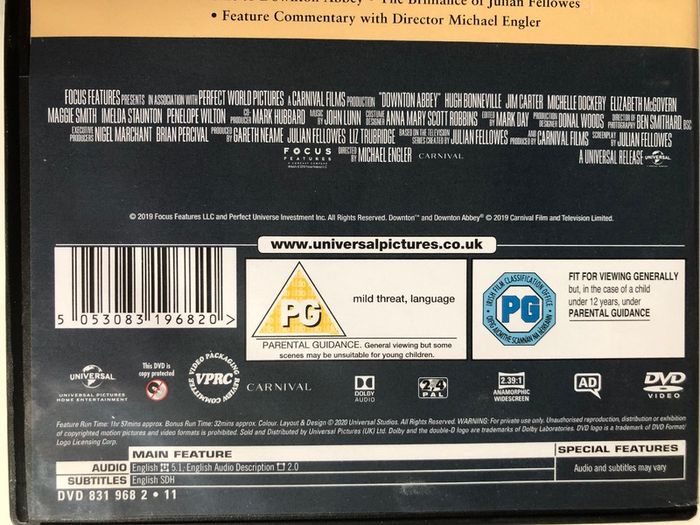 Downton Abbey [2019] Hugh Bonneville, Jim Carter, Michelle Dockery, Elizabeth McGovern, Maggie Smith, Imelda Staunton & Penelope Wilton [DVD Movie]