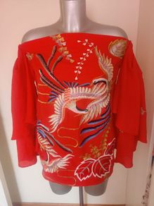 ASOS off shoulder red embroidered top size UK8 EU36 Perfect condition Postage included