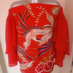 ASOS off shoulder red embroidered top size UK8 EU36 Perfect condition Postage included