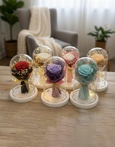 Rose Bouquet Under Glass Dome (6 Colour Options)