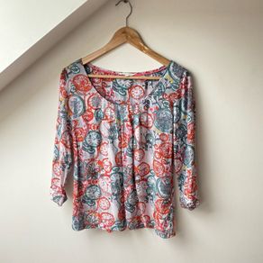 White Stuff "Enamel" Clocks Modal Blouse 3/4 Sleeve Top