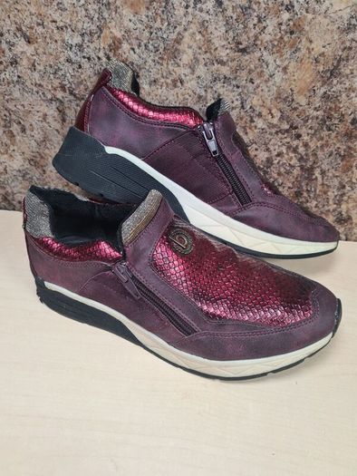 womens BUGATTI trainers metallic snakeskin purple pink zip up Size UK 5 EU 38