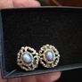 Clip On Earrings 1930s Blue Tigers Eye Glass Earrings Image 3