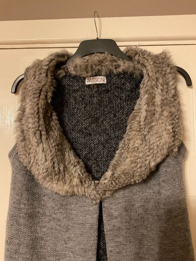 Knit Cardigan with Real Fur Collar