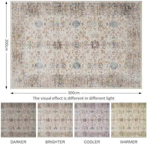 Rugs for Living Room, 200x300cm Large Area Rugs for Bedroom, Vintage Boho Machine Washable Rug, Non Slip Kitchen Rug Faux Wool Rugs Soft Short Pile Carpet for Dining Room, Office