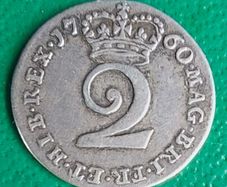 England  1760 George 2nd 2 pence maundy  Coin Very Fine condition
