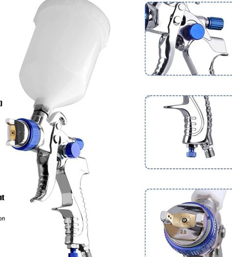Spray Gun Paint Sprayer HVLP Gravity Feed Air Spray Gun Kit with 1.4MM 1.7MM 2.0MM Nozzle 600CC Cup Vehicle Car Fence Painting Tool Blue (FREE POSTAGE)