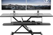 107cm Electric Motor Desk Converter Height Adjustable Riser Sit to Stand Dual Monitor and Laptop Workstation with Wide Keyboard Tray Black DESK-VE42B