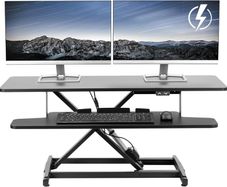 107cm Electric Motor Desk Converter Height Adjustable Riser Sit to Stand Dual Monitor and Laptop Workstation with Wide Keyboard Tray Black DESK-VE42B
