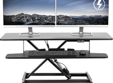 107cm Electric Motor Desk Converter Height Adjustable Riser Sit to Stand Dual Monitor and Laptop Workstation with Wide Keyboard Tray Black DESK-VE42B