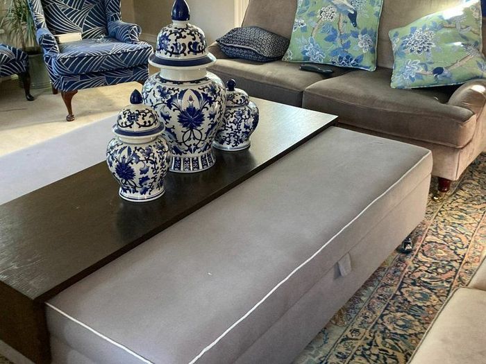 X Helen Turkington large grey   ottoman with  tray