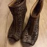 Brown Leather Laser-Cut Peep-Toe Ankle Boots Image 6