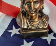 Vintage bronze new USA Bank and new USA flag