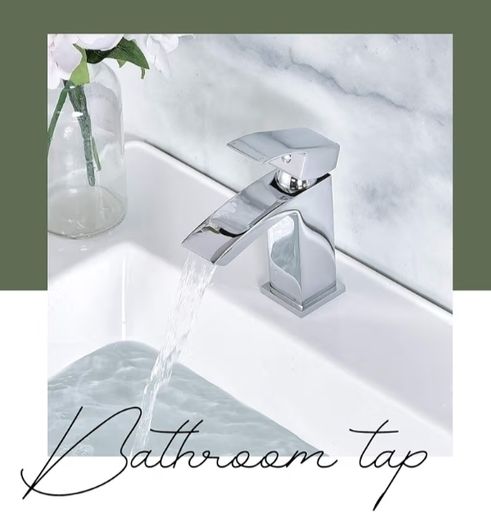 Waterfall with Pop up Waste Slotted Square Bathroom Sink Mixer Tap with G1/2 UK Standard Hoses Single Lever Mono Monobloc Modern Cloakroom Faucet 1 Hole