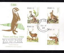 1980 Ireland Fauna & Flora Wildlife Commemorative Stamps Post & Telegraph First Day Cover (FDC) with Post Lairge (Waterford) steele cancel
