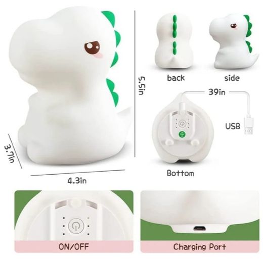 One Fire Dinosaur Night Light Kids LampBedroom, Colour Changing Baby Night Light, Silicone Dinosaur Lamp, USB Rechargeable Battery Lamp Kids Light Night Bedroom Decor,Cute Dinosaur GiftsBaby (WH-A27)