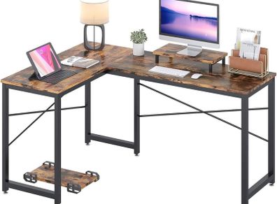 SALE | Computer Desk, L Shaped Desk with Large Desktop, Corner Gaming Desk with CPU & Monitor Stand PC Laptop Table Home Office Workstation