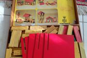 Vintage box of wooden blocks to make buildings