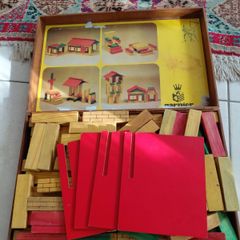 Vintage box of wooden blocks to make buildings