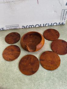 Set of  Moroccan handmade Wooden Coasters, Set Of 6  Coasters With Holder, Thuya Wood Coasters, Home Kitchen Dining Accessories
