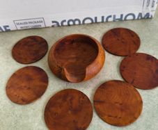 Set of  Moroccan handmade Wooden Coasters, Set Of 6  Coasters With Holder, Thuya Wood Coasters, Home Kitchen Dining Accessories