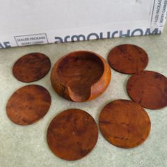 Set of  Moroccan handmade Wooden Coasters, Set Of 6  Coasters With Holder, Thuya Wood Coasters, Home Kitchen Dining Accessories