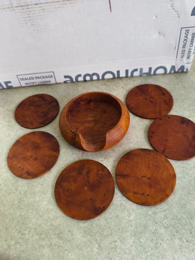Set of  Moroccan handmade Wooden Coasters, Set Of 6  Coasters With Holder, Thuya Wood Coasters, Home Kitchen Dining Accessories