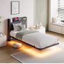 Floating Single Metal Bed Frame with LED Lights & USB Charging Station, 90x190cm Image 8