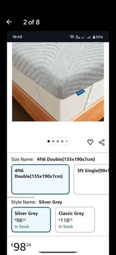 Fabulous New 7cm Memory Foam Mattress Topper Double(135x190x7cm) Silver Grey