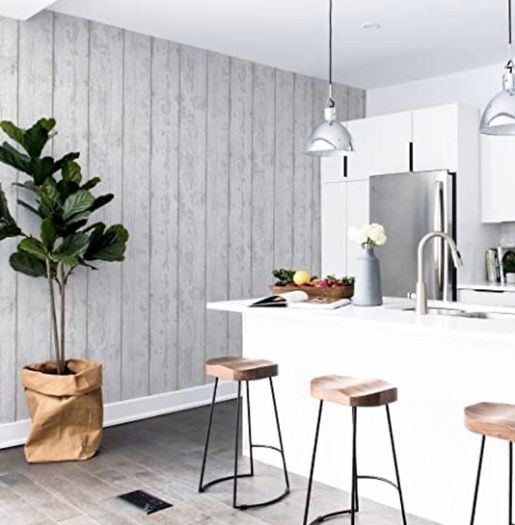 Grey Washed Wood Wallpaper - Panel Effect - Natural Weathered - Photographic Style - Realistic