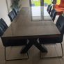 100% European Solid Oak dining table & Navy Velvet Chairs Image 2