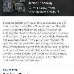 Dermot Kennedy 2 tickets Sunday 12/07