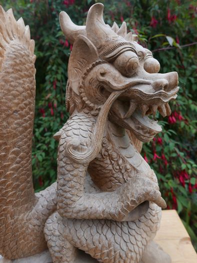 Large Beautifully Hand Carved Wooden Dragon, height 16,5 inches