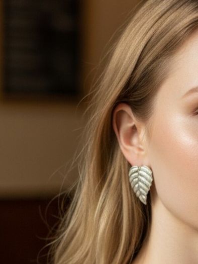 Vintage 925 Sterling Silver Leaf Stud Earrings