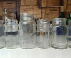 491 - Set of 6 Vintage Clear Glass Screw Top Collectible Decorative Jars
